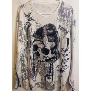 Smoke Rise Rhinestone Graphic Gothic Skull Snake Bling Shirt Long Sleeve XL
